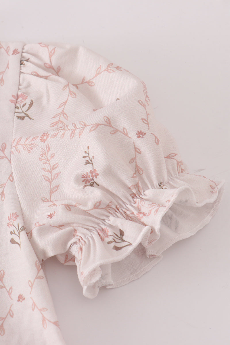 Pink floral print ruffle pants set