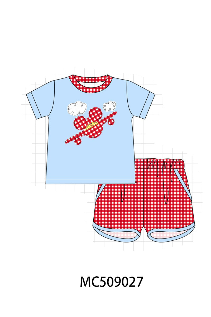 PO65 Blue character plane applique gingham collection