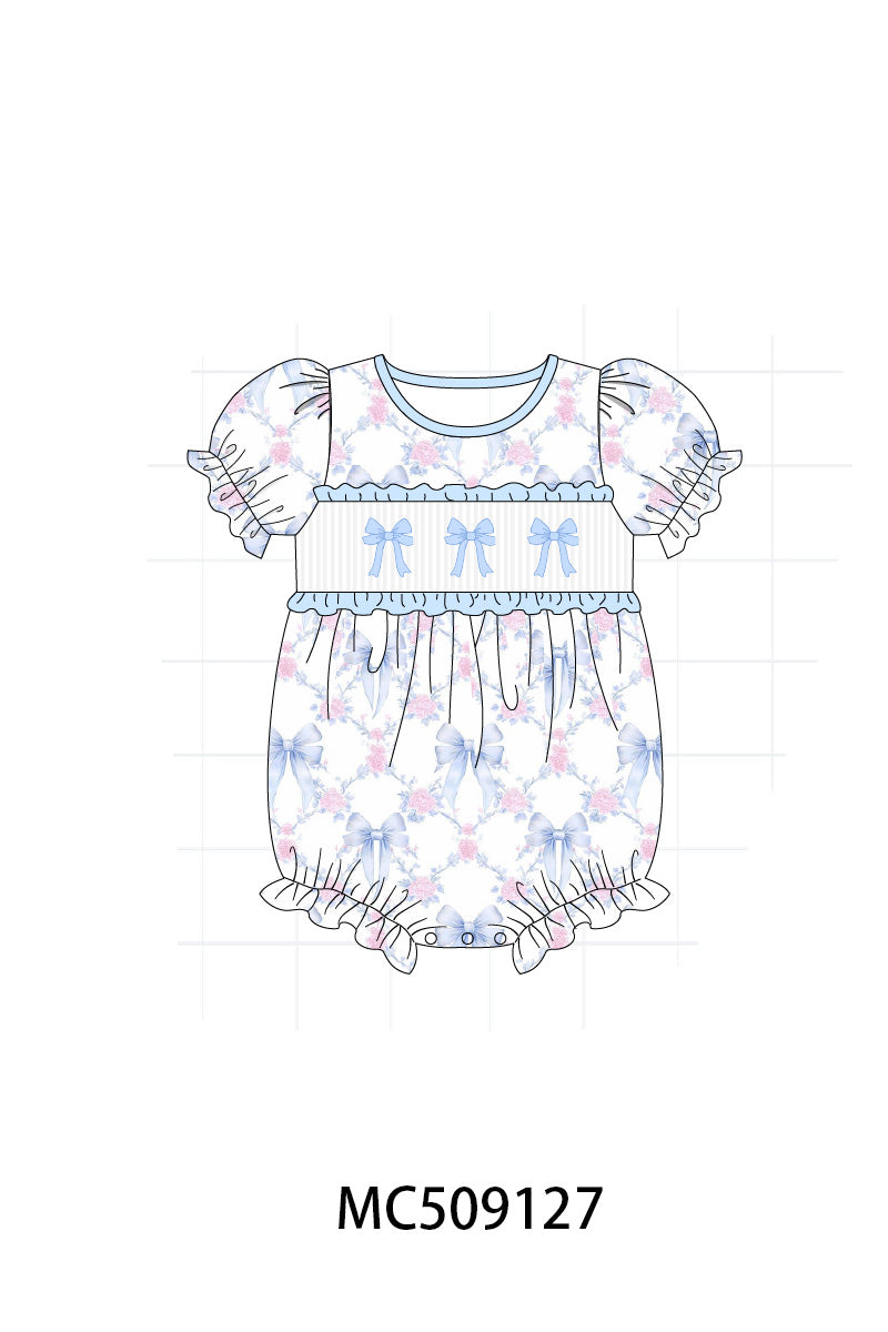 PO65 Blue bow floral smocked ruffle collection