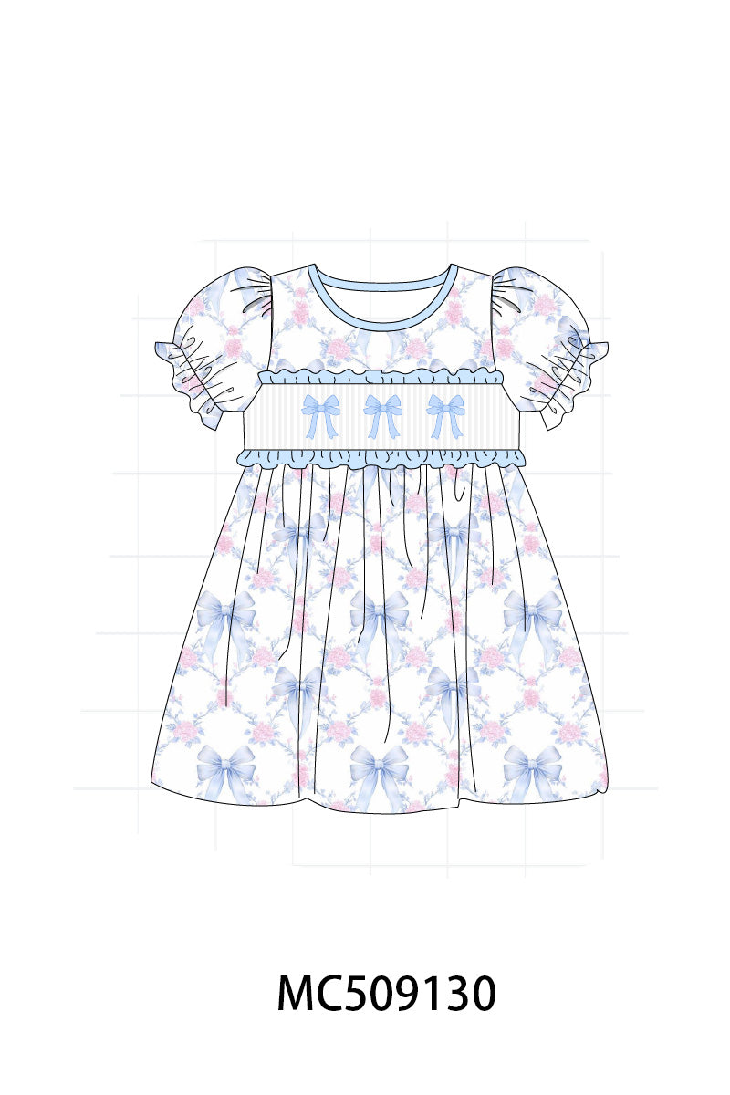 PO65 Blue bow floral smocked ruffle collection
