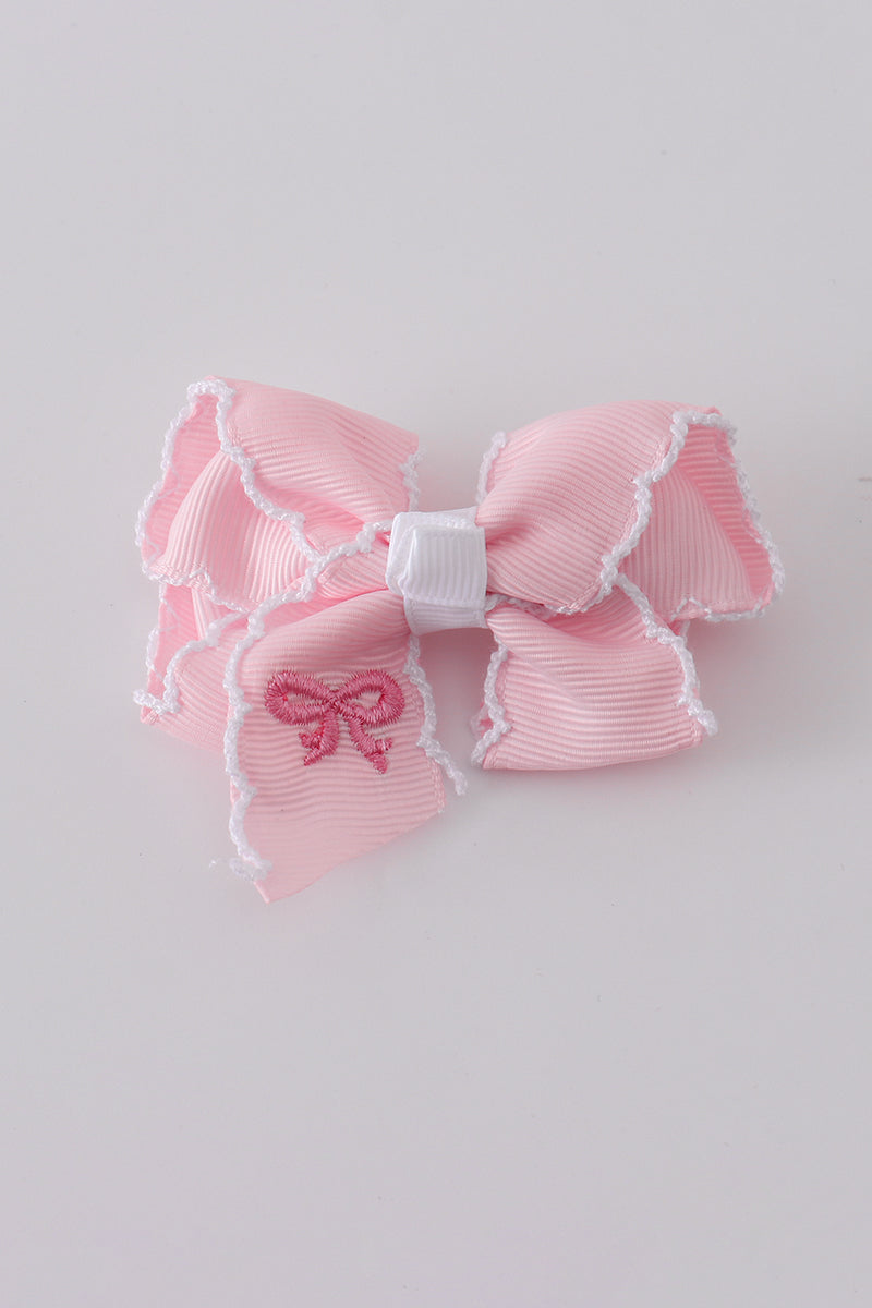 Pink embroidery hair bow