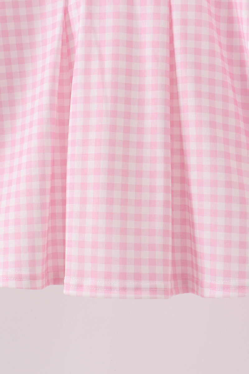 Pink santa claus embroidery gingham pants set