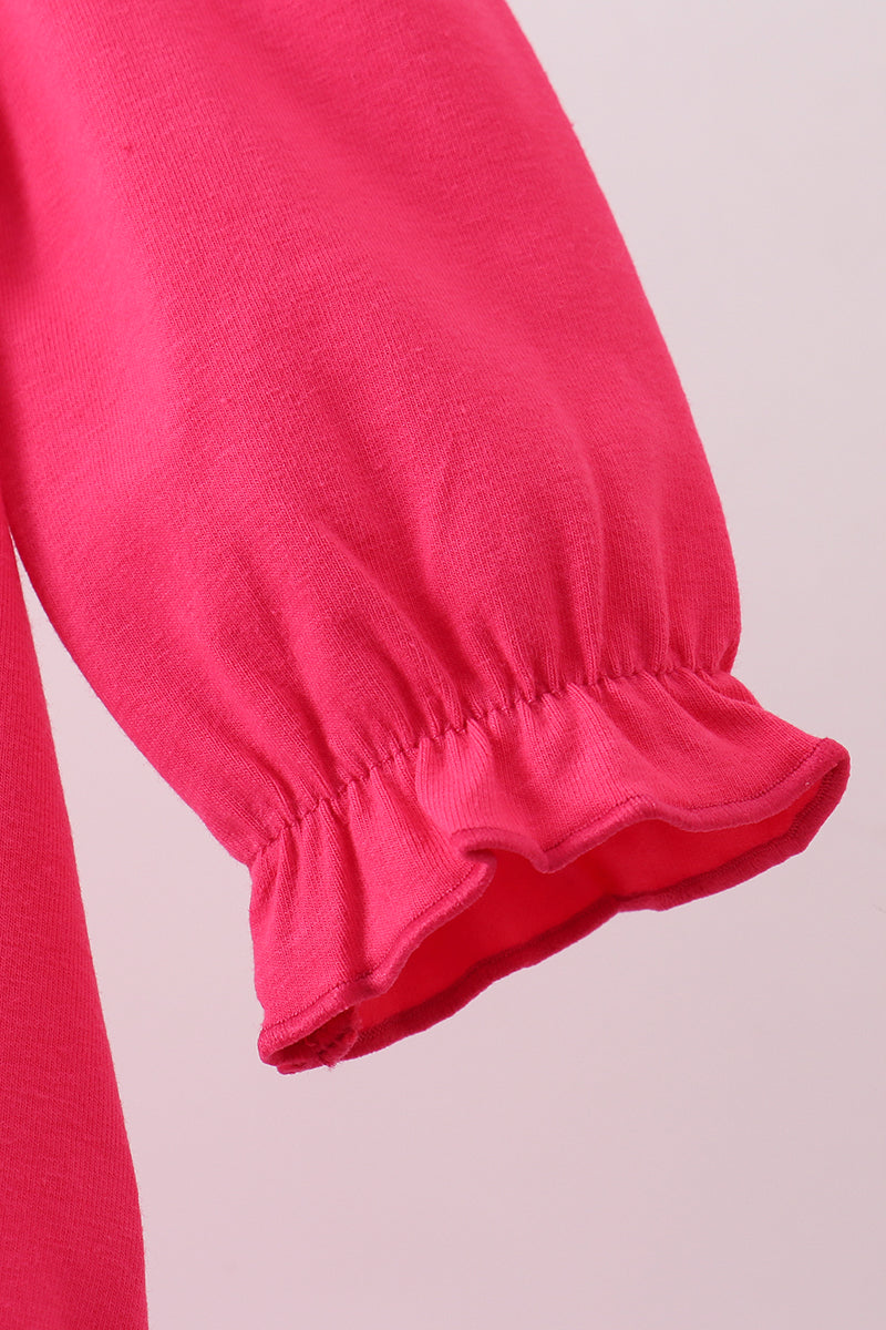 Pink bear embroidery bow bubble