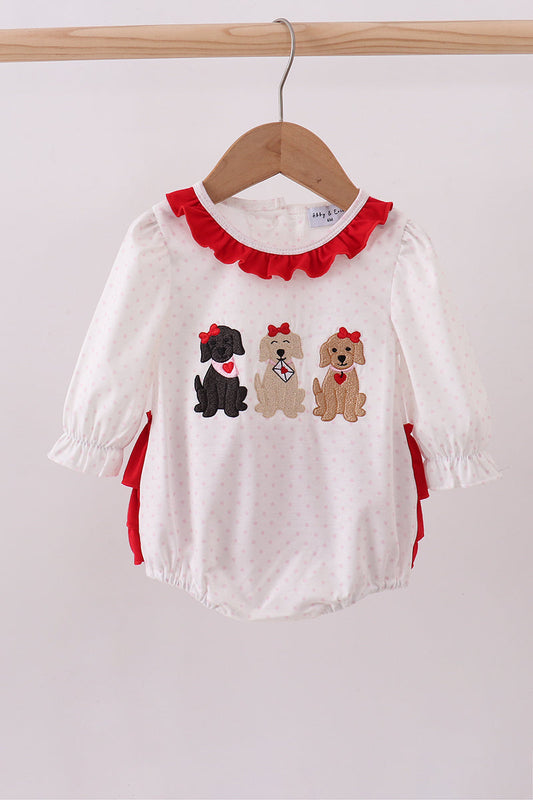 White puppy embroidery ruffle bubble