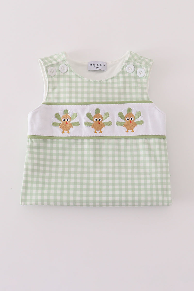 Sage turkey embroidery gingham jonjon