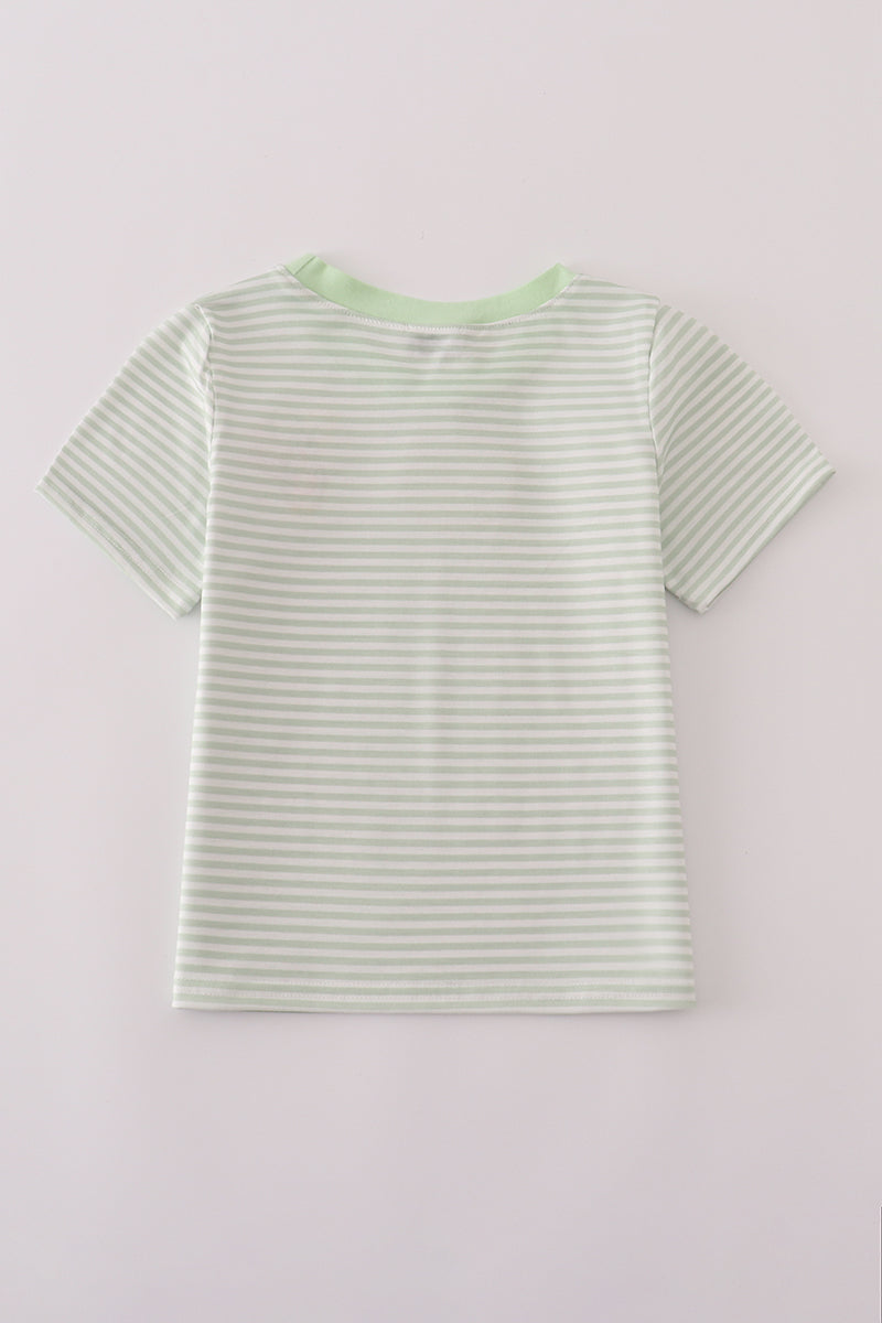 Green turkey embroidery stripe top