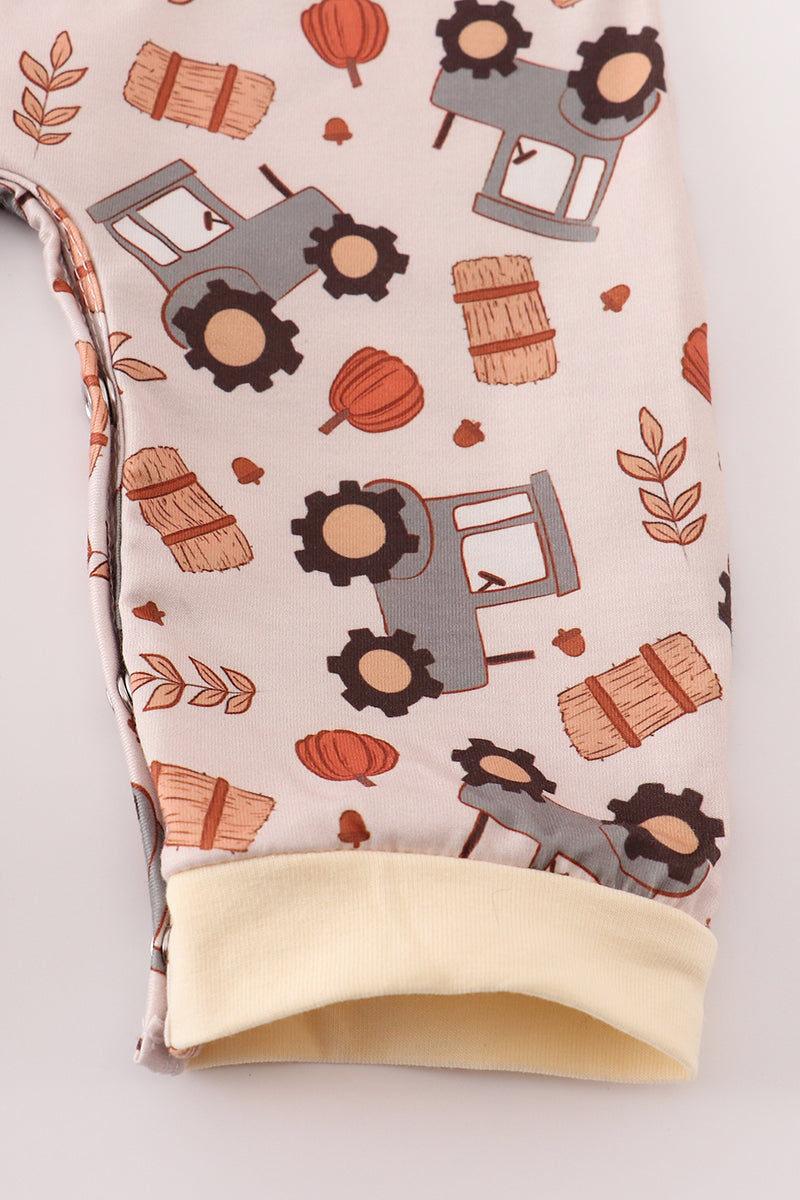 Yellow tractor french knot romper