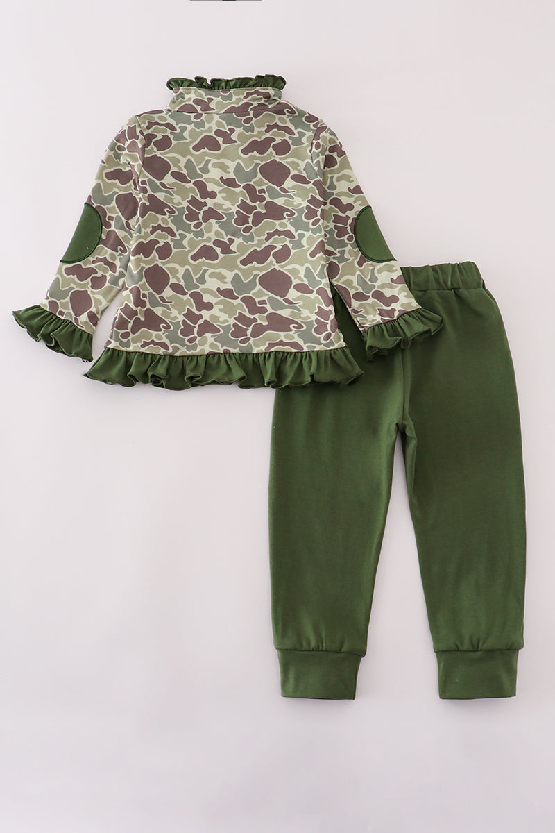 Camouflage print ruffle pants set