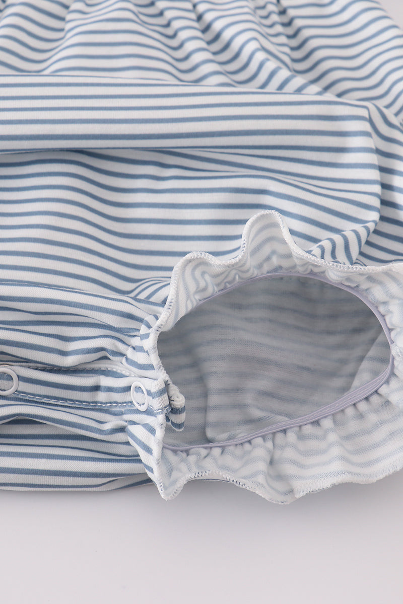 Blue princess embroidery stripe ruffle bubble