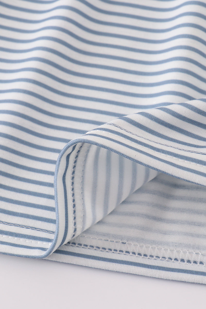 Blue princess embroidery stripe dress