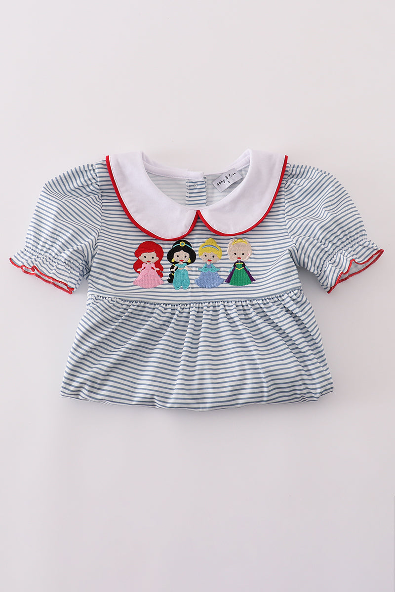 Blue princess embroidery stripe dress