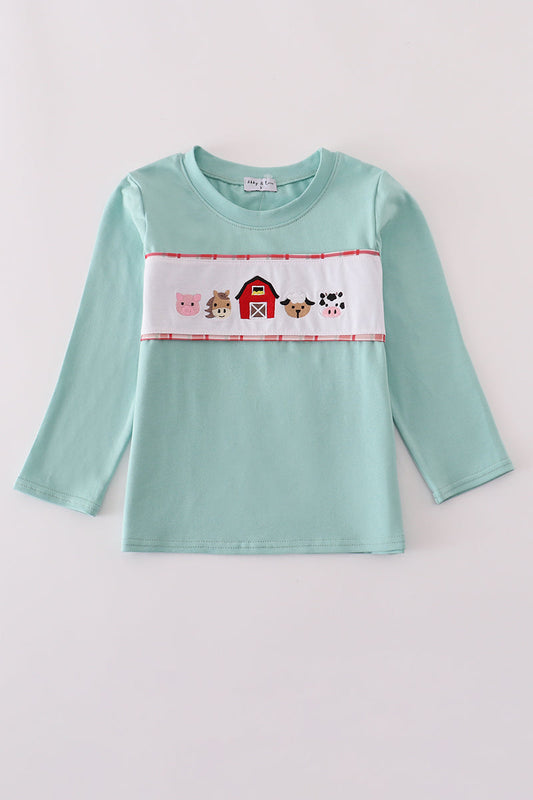 Green farm embroidery top