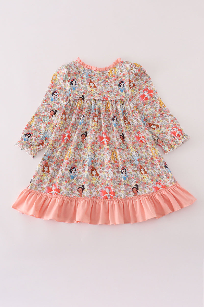 Princess floral print ruffle gown