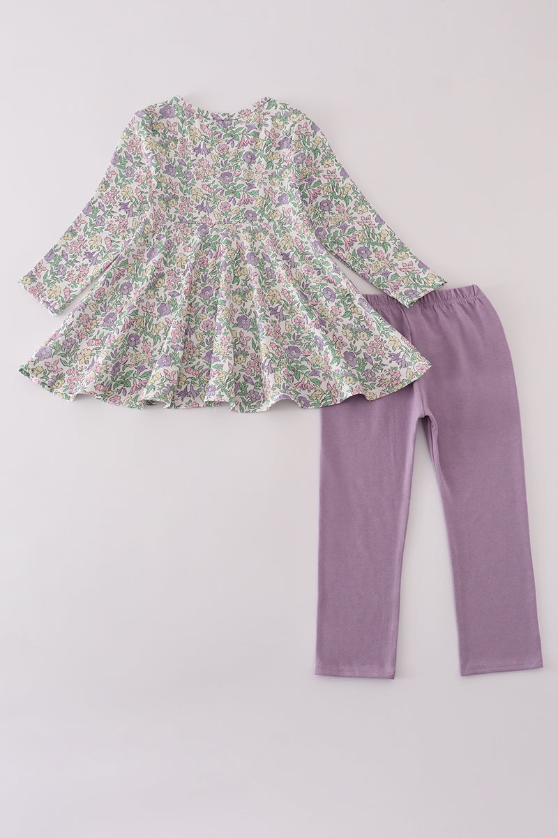 Purple floral print pants set