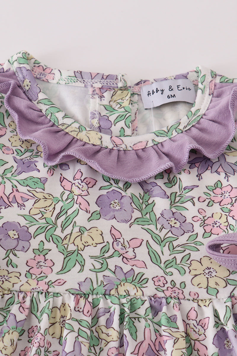 Purple floral print ruffle bloomer set
