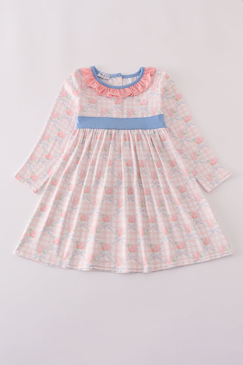 Pink floral print ruffle dress