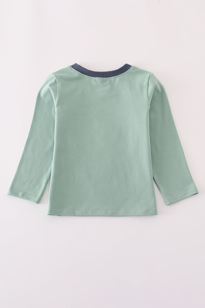 Blue excavator applique top