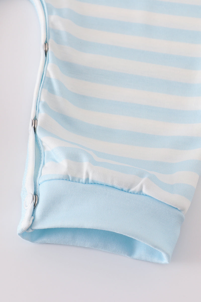 Blue crane applique stripe romper