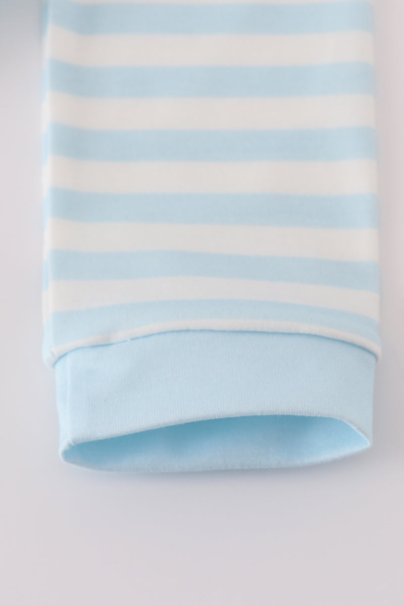 Blue crane applique stripe romper