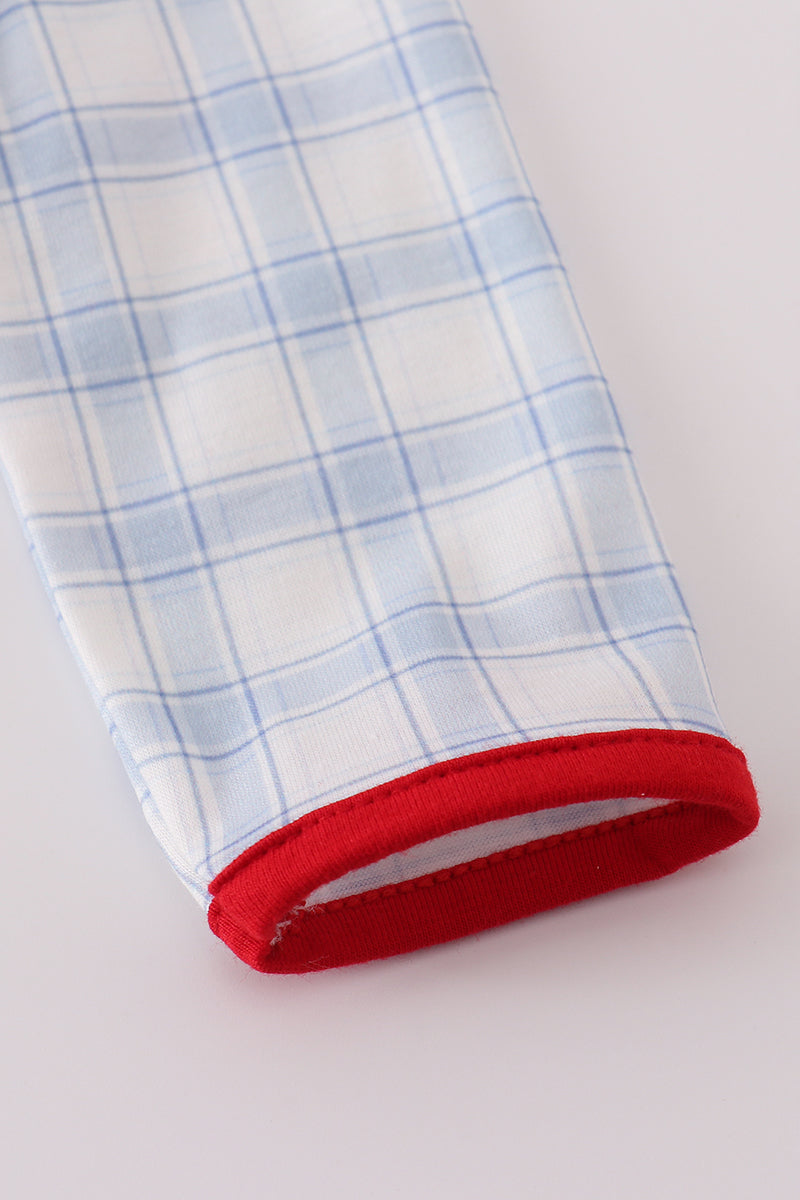 Blue farm embroidery plaid bubble