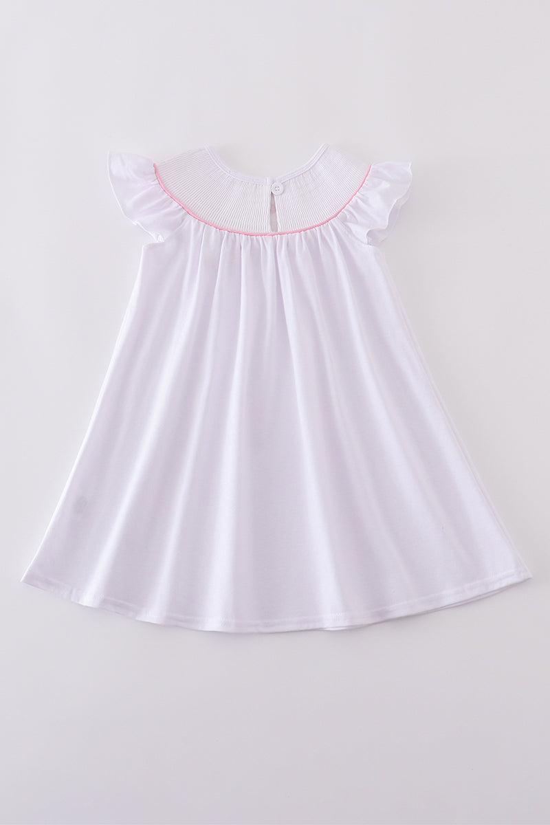 Pink cross embroider smocked dress