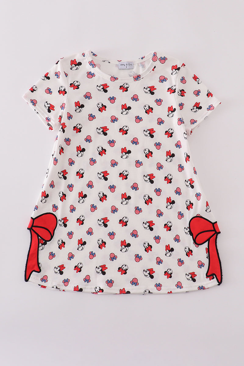 Character print bow applique mom&me dress