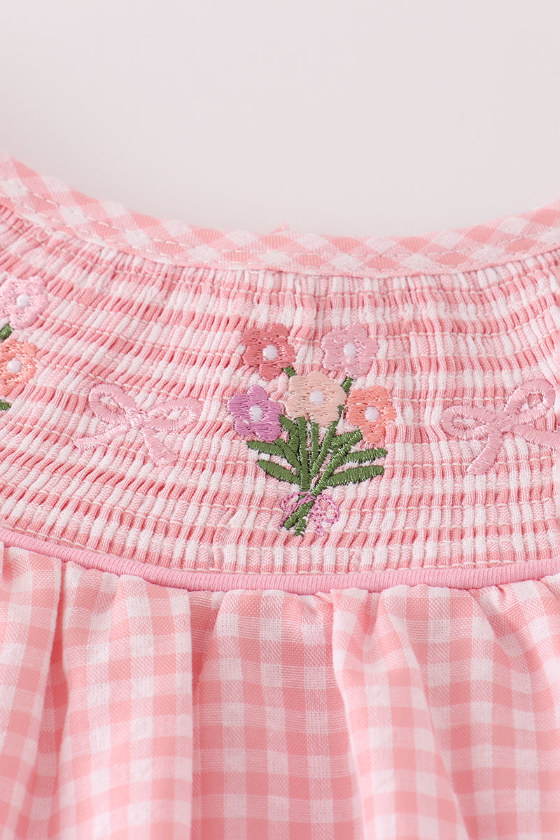 Pink floral smocked shorts set