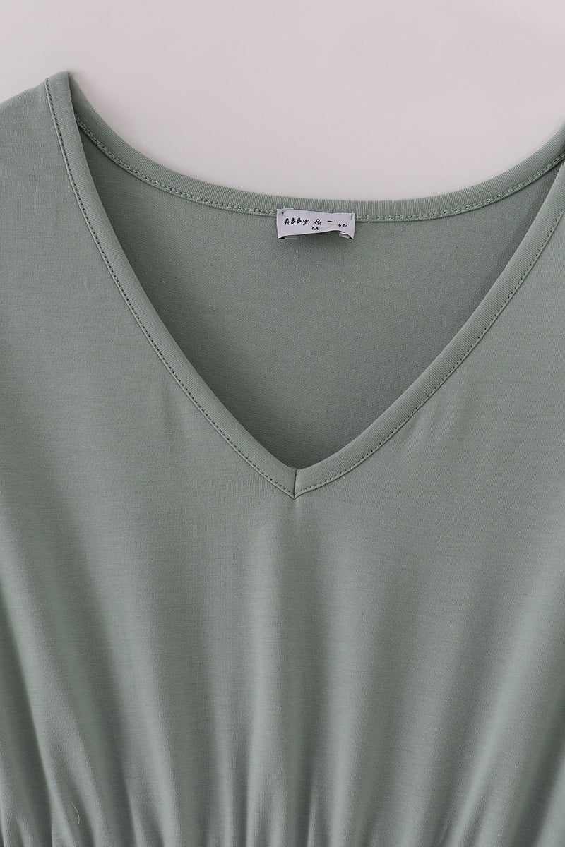 Sage lace ruffle mom dress