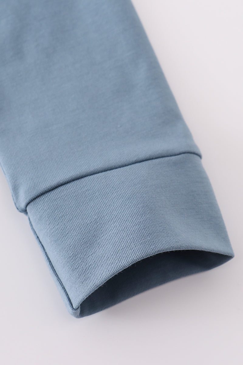 Blue turkey embroidery ruffle pants set