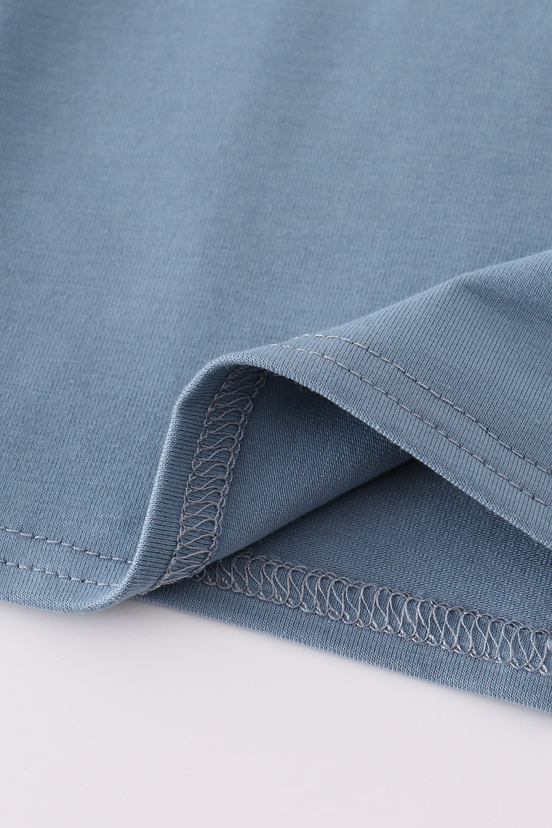 Blue turkey embroidery ruffle pants set