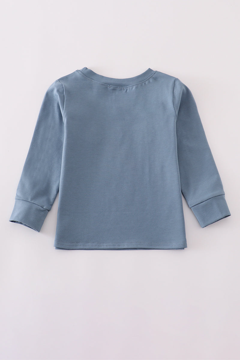 Blue turkey embroidery ruffle pants set