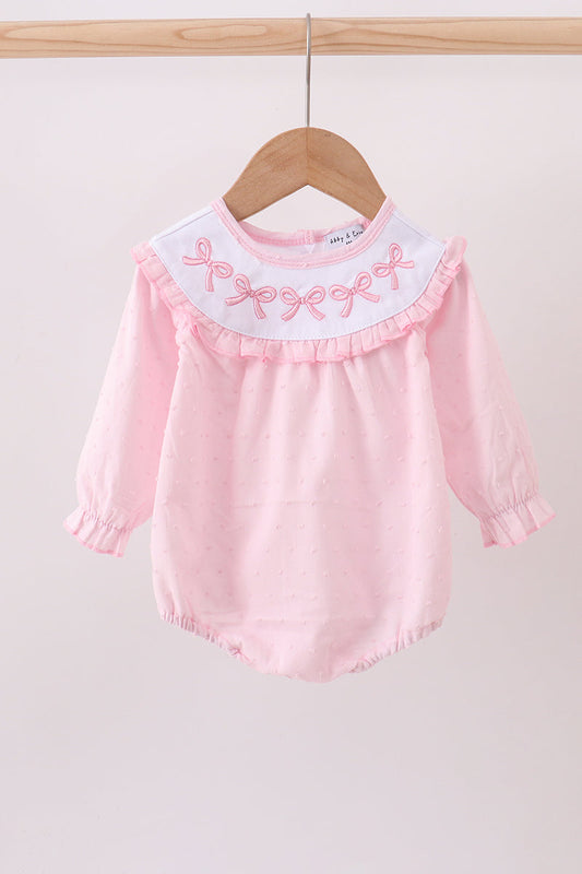Pink bow embroidery swiss dot bubble