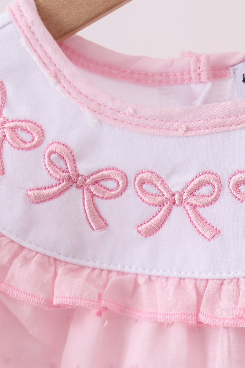 Pink bow embroidery swiss dot bubble