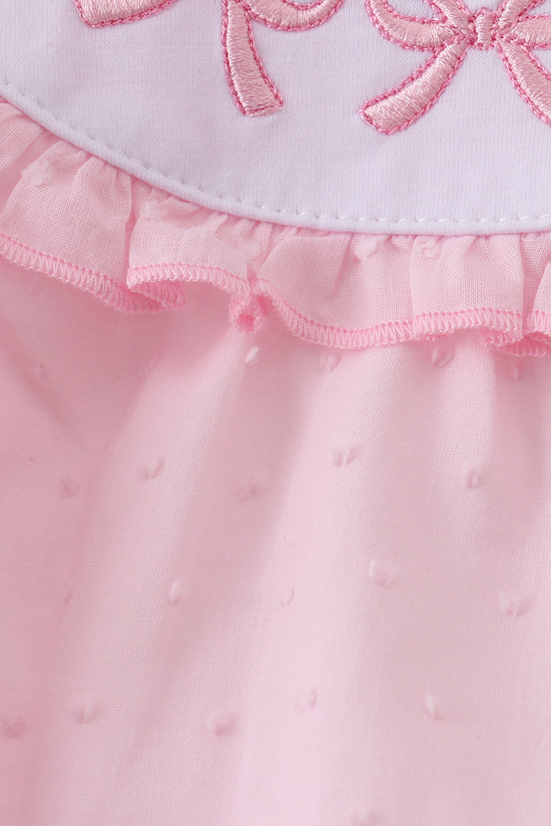 Pink bow embroidery swiss dot bubble