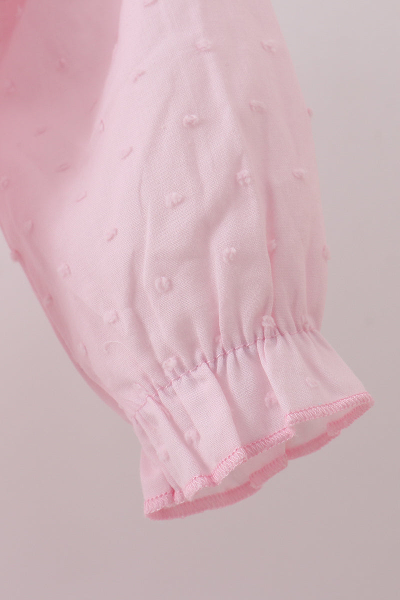 Pink bow embroidery swiss dot bubble