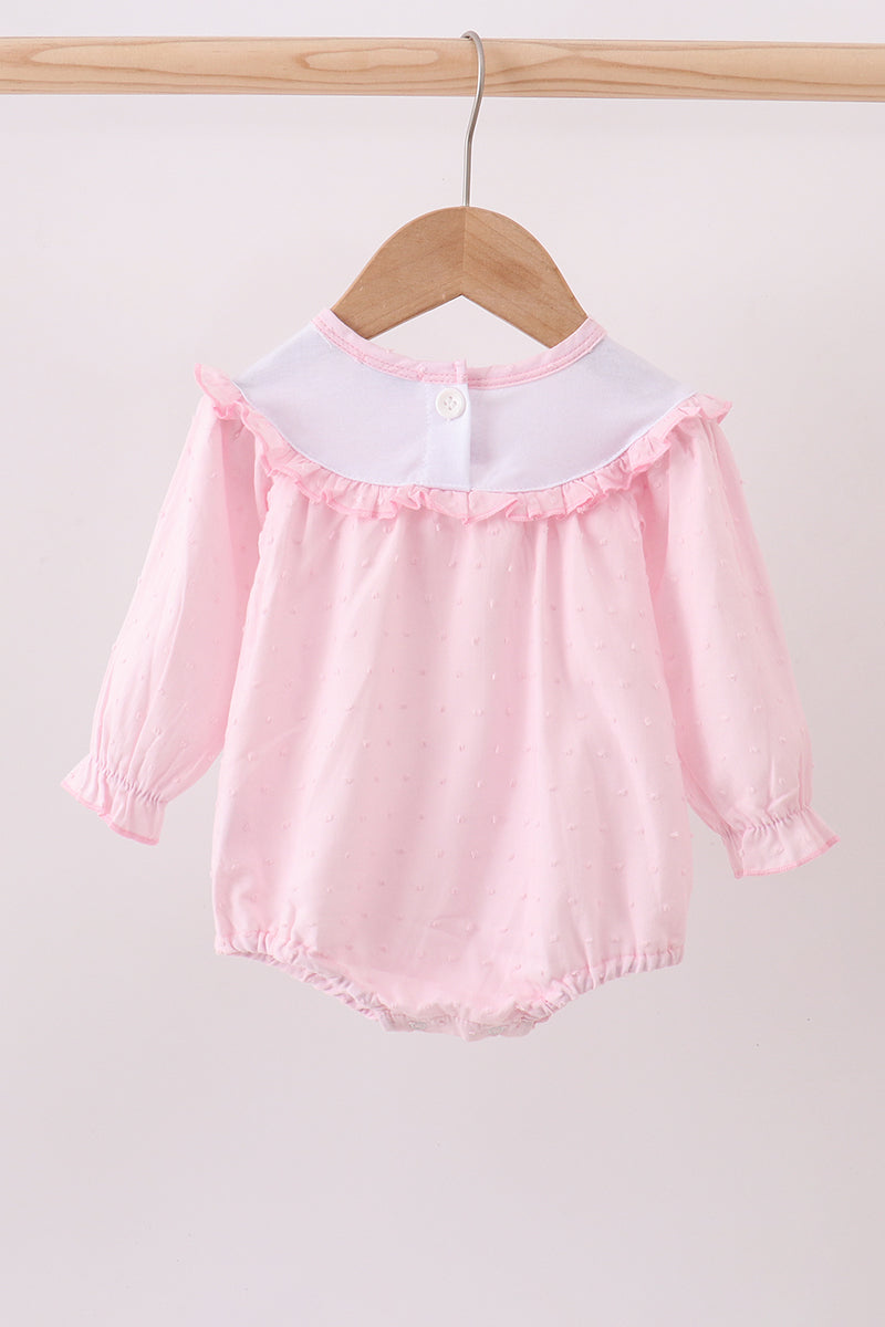 Pink bow embroidery swiss dot bubble