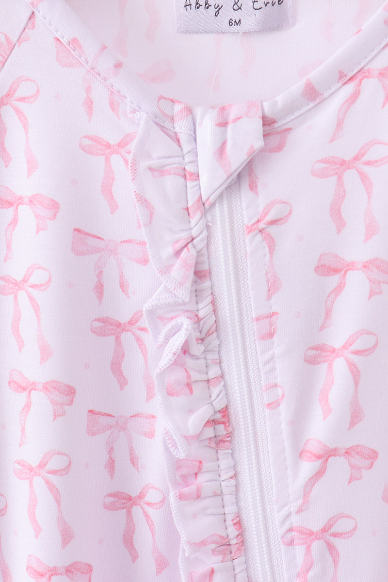 Premium tiny bow delight ruffle bamboo romper