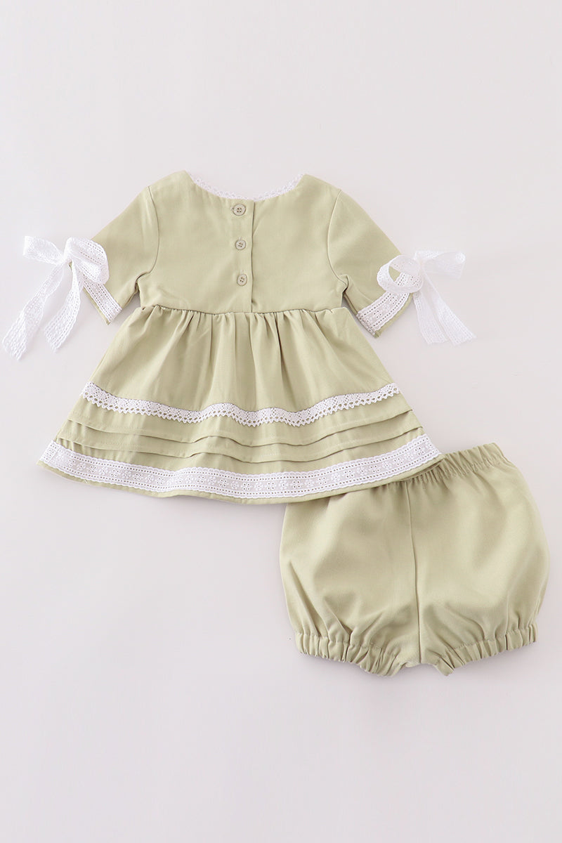 Premium Sage lace ruffle baby set