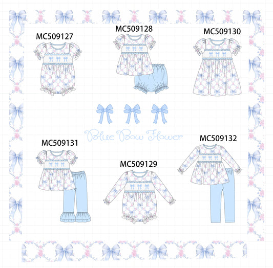 PO65 Blue bow floral smocked ruffle collection