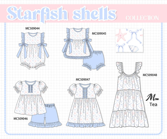 PO65 Blue starfish shell print ruffle collection