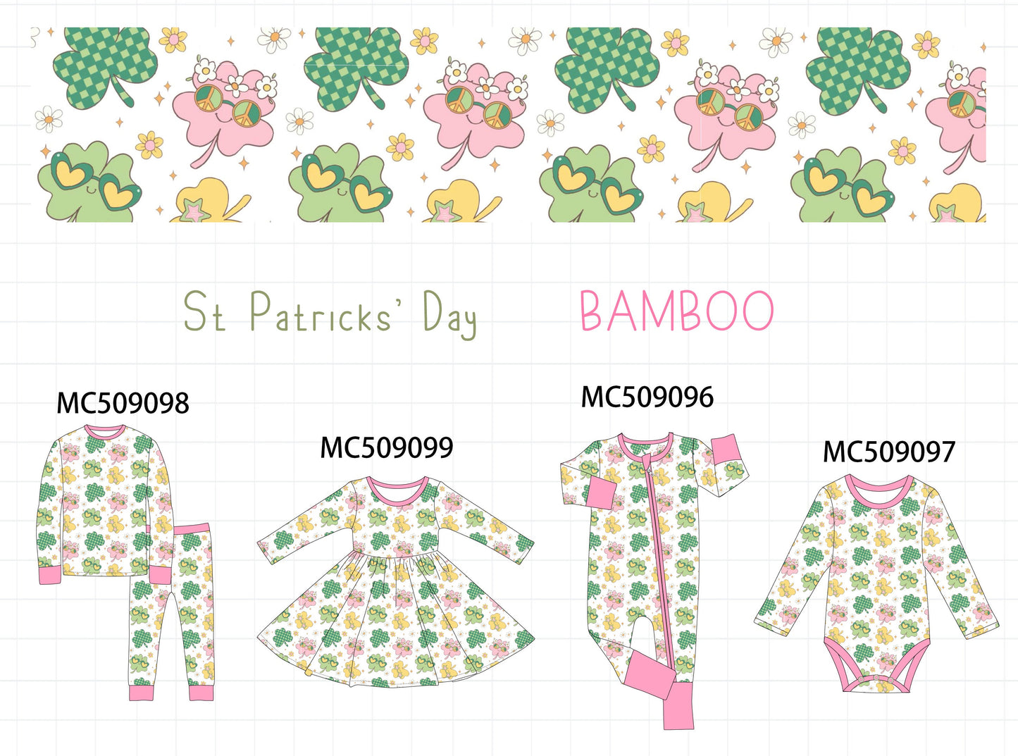 PO65 Green St. Patricks clover print bamboo collection