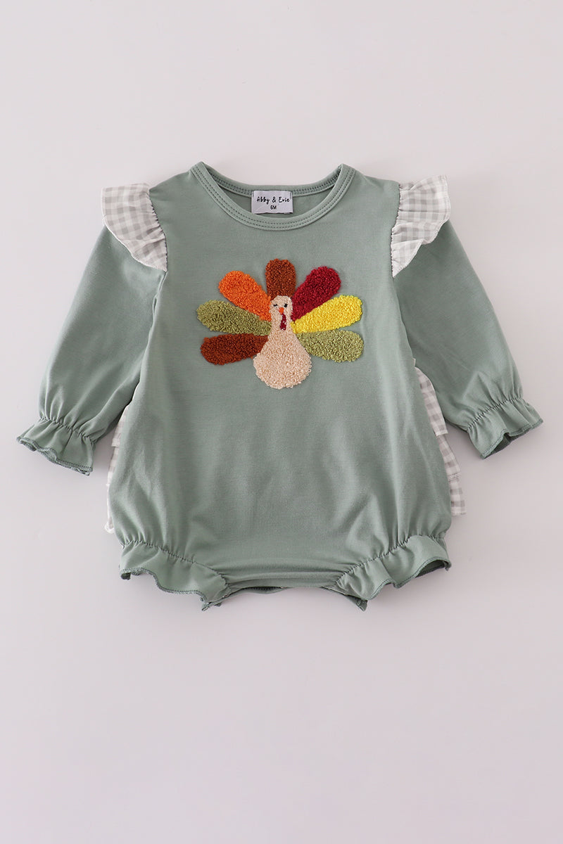 Sage turkey french knot ruffle bubble