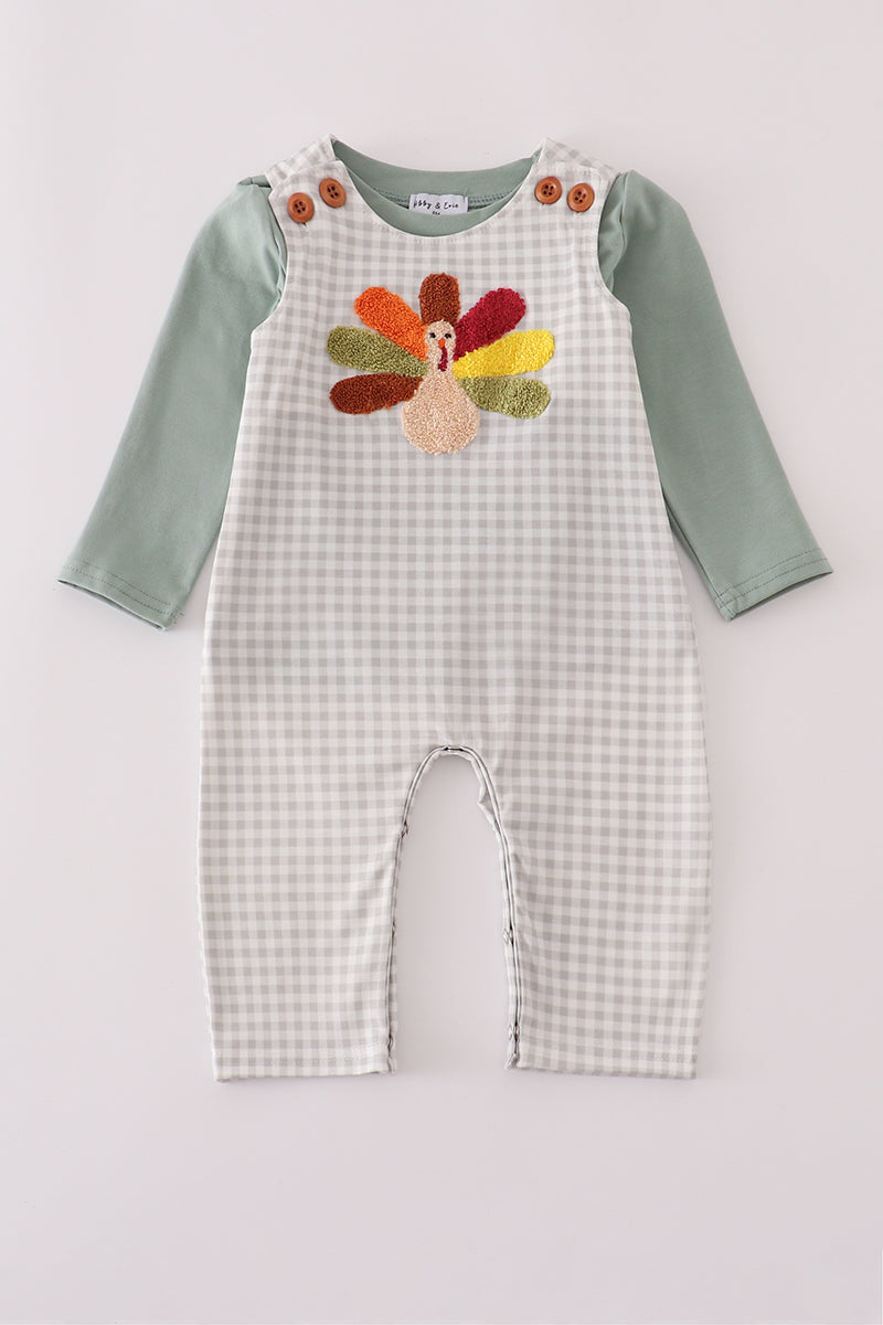 Sage turkey french knot romper set