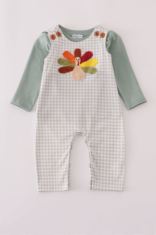 Sage turkey french knot romper set
