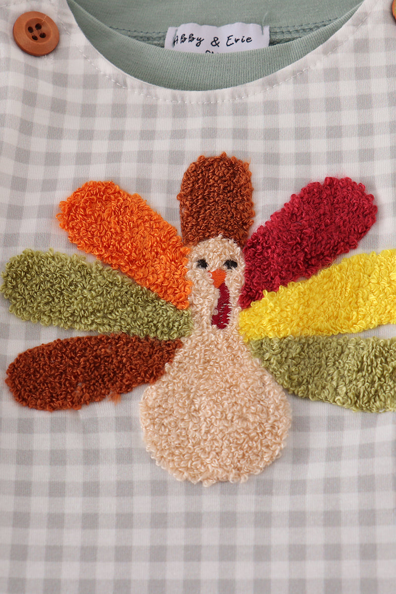 Sage turkey french knot romper set