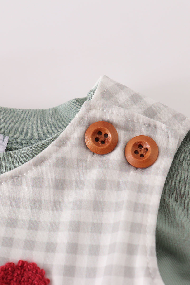 Sage turkey french knot romper set