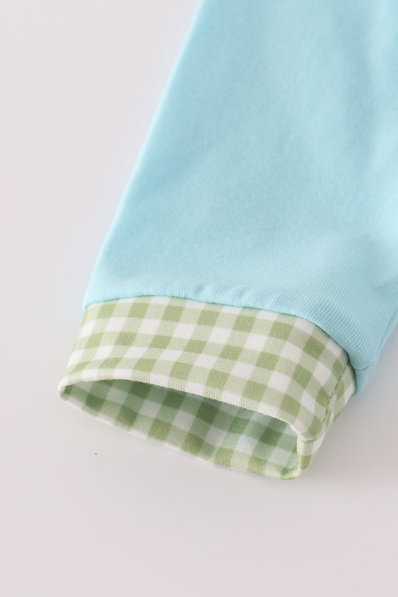 Blue tractor embroidery romper