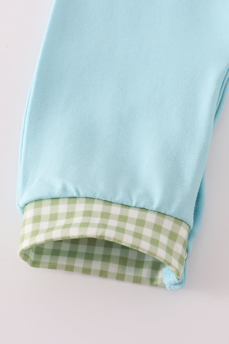 Blue tractor embroidery romper