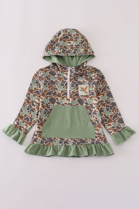 Camouflage duck embroidery ruffle hoodie