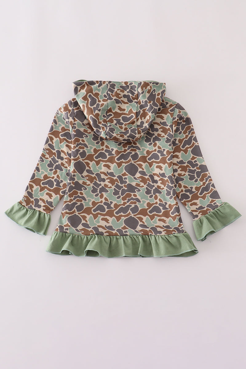 Camouflage duck embroidery ruffle hoodie